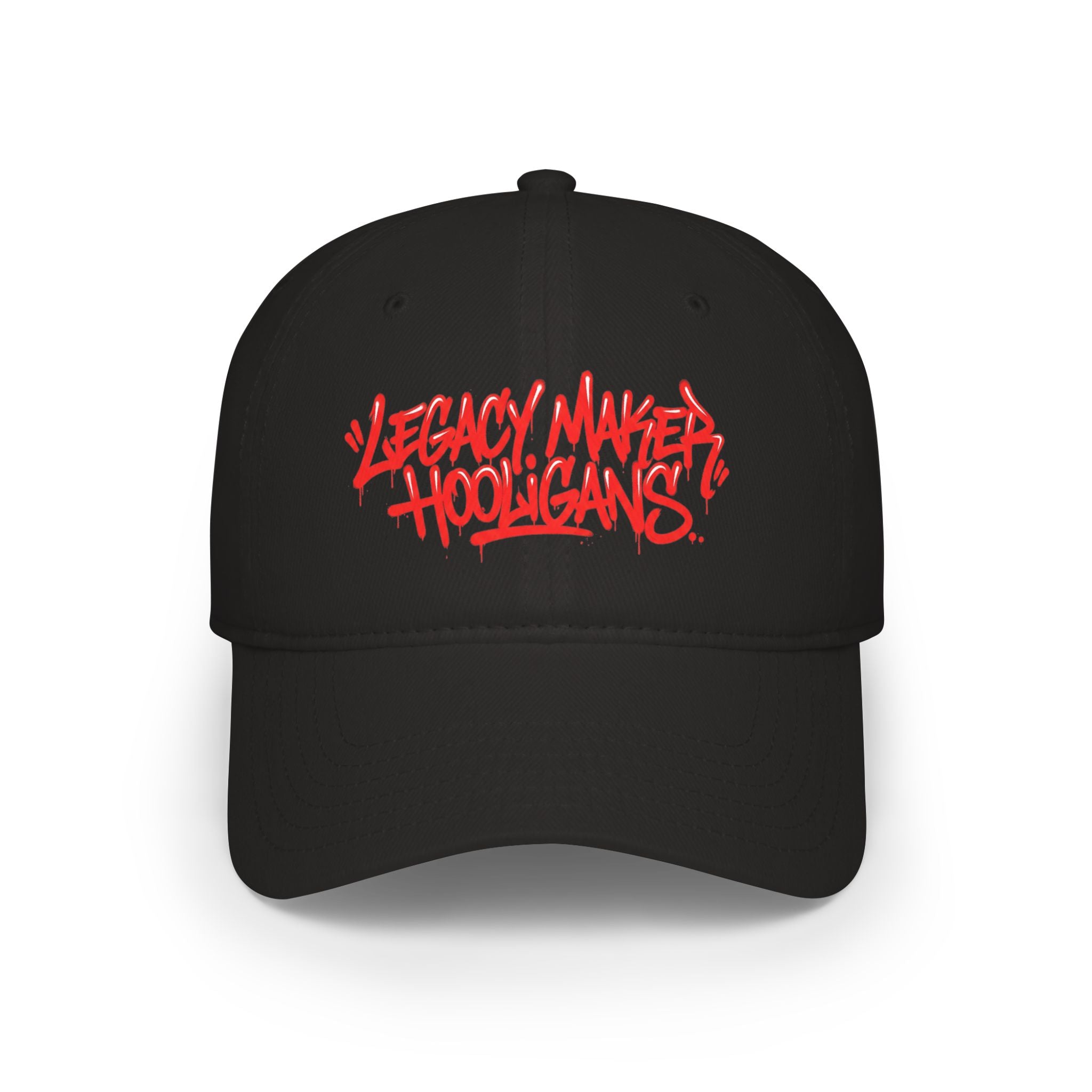 Low Profile Baseball Cap — "Legacy Maker Hooligans" Red Graffiti Hat
